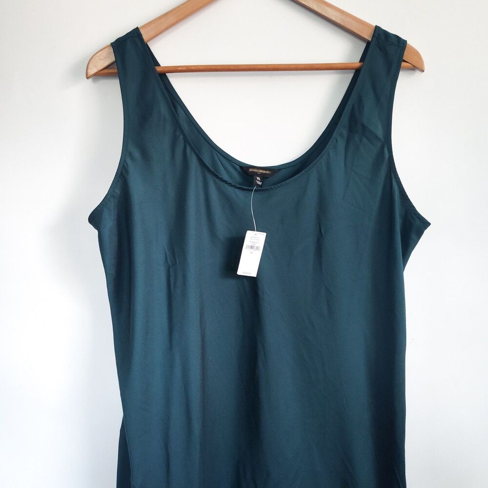 New Banana Republic Teal Silky Twill Slit Maxi Slip Tank Dress Size XL NWT Satin - Picture 7 of 16